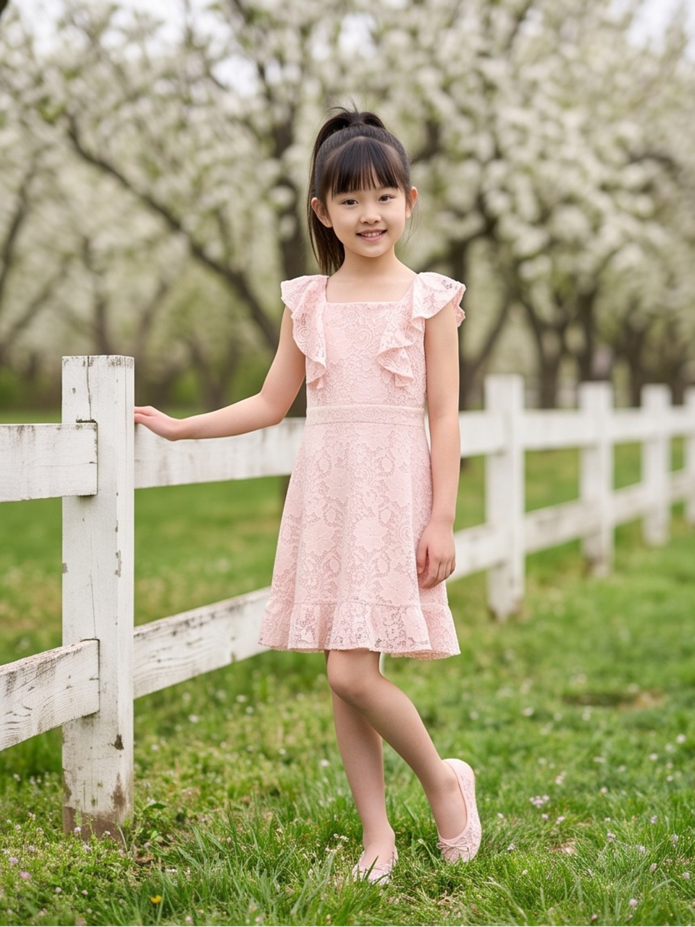lilt Pink Lace Ruffle-Sleeve A-Line Dress